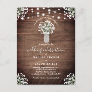 Rustic String Lights Mason Jar Budget Wedding Postcard