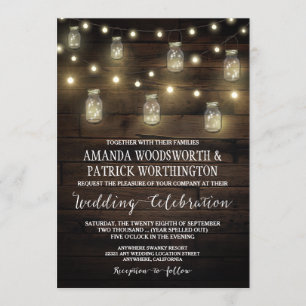 Rustic String Lights Mason Jar Wedding Invitations