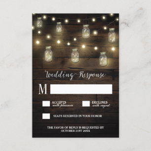 Rustic String Lights Mason Jar Wedding RSVP Cards