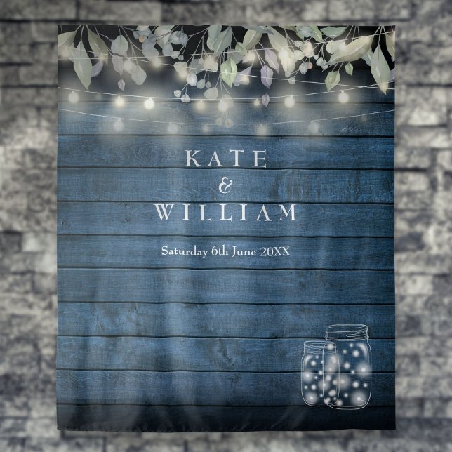 Rustic String Lights Mason Jars Photo Backdrop Tapestry (Rustic String Lights Mason Jars Photo Backdrop)
