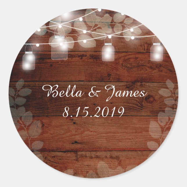Rustic String Lights Mason Jars Wedding Sticker (Front)