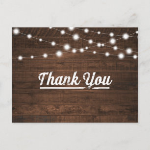 Rustic String Lights Modern Thank You Postcard
