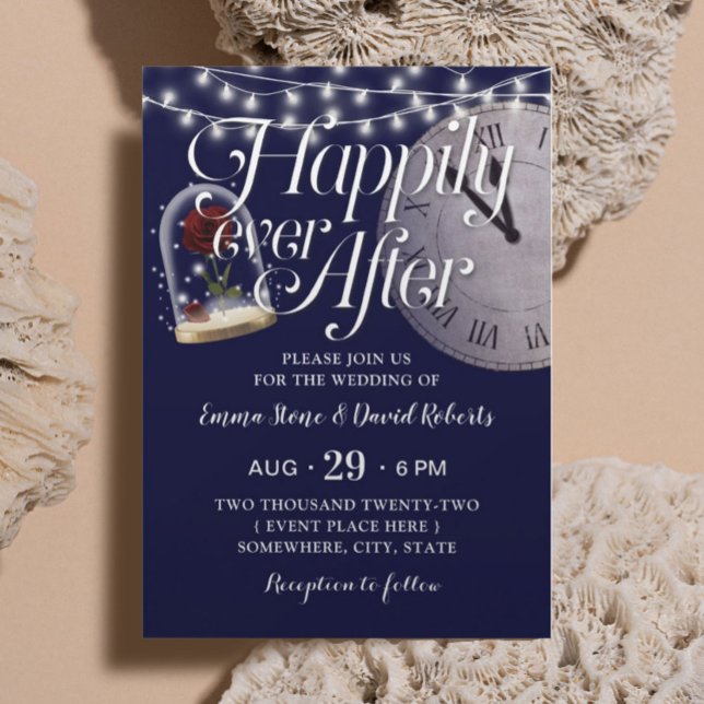 Rustic String Lights Navy Blue Fairytale Wedding Invitation (Creator Uploaded)