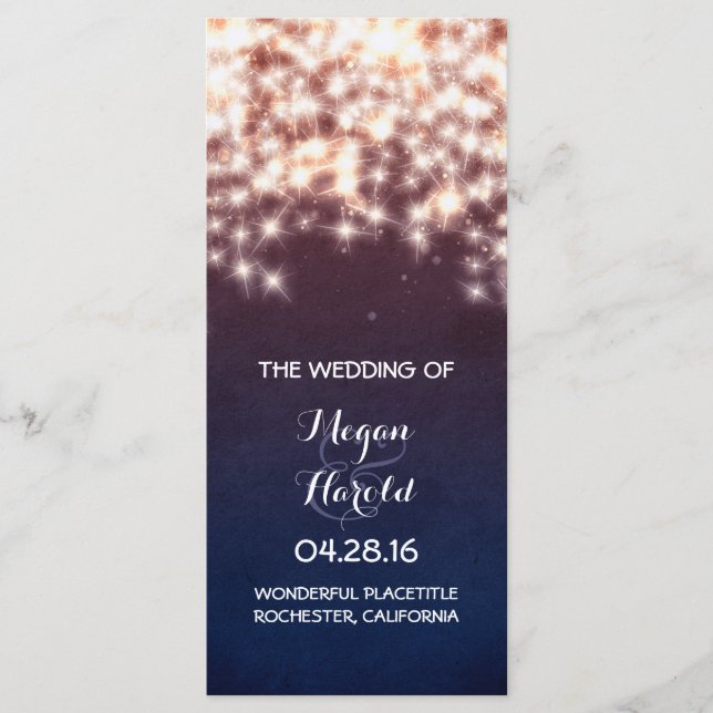Rustic String Lights Navy Wedding Programs (Front)