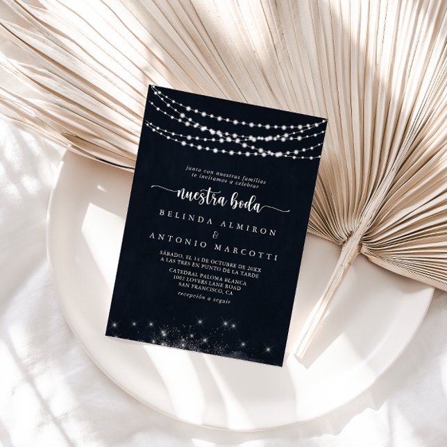 Rustic String Lights Nuestra Boda Wedding  Invitation (Creator Uploaded)