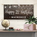 Rustic String Lights on Wood 21st Birthday Banner<br><div class="desc">Rustic String Lights on Wood Birthday Banner to announce their 21st birthday in style! Rustic wood siding and string lights set off space for your custom text. Great for birthday parties and receptions! Easy to customize with text,  fonts,  and colors. You can even change the color of the typography!</div>