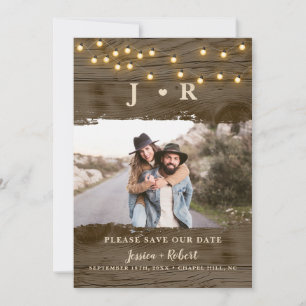Rustic String Lights Photo Save the Date Invitation