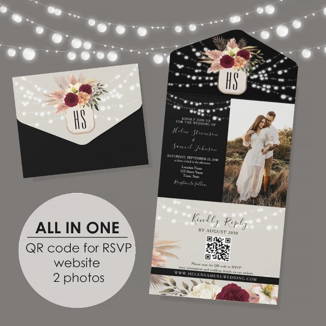 Rustic String Lights Photo Wedding All In One Invitation (Creator Uploaded)