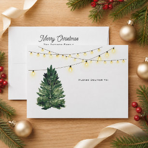 Rustic String Lights Pine Tree Christmas Address Envelope
