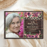 Rustic String Lights Pink Floral Birthday Photo Invitation<br><div class="desc">40th birthday party invitation with a rustic dark brown barn wood background and twinkling string lights with pink and purple watercolor floral.  Personalised with a photo of the guest of honour. Contact us for help with customisation or matching products.</div>