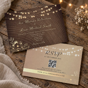 Rustic String Lights QR Code Wedding Invitation