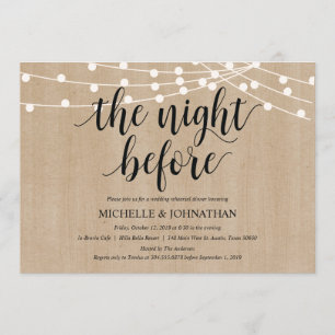 Rustic String Lights Rehearsal Dinner Invites