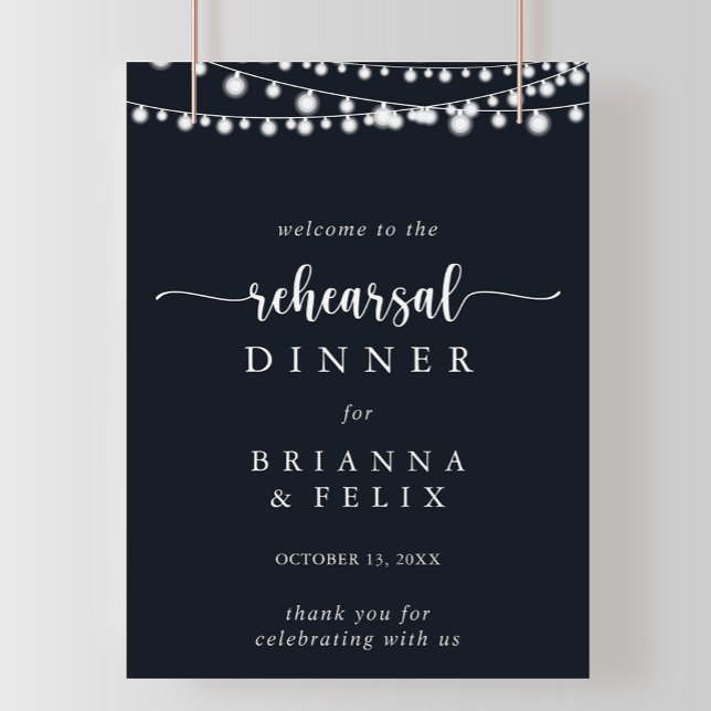 Rustic String Lights Rehearsal Dinner Welcome Sign (Creator Uploaded)