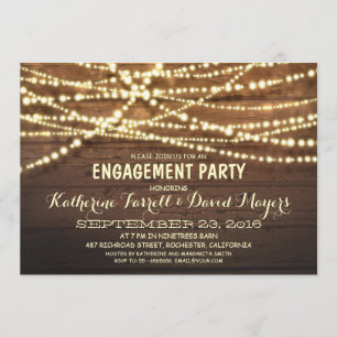 Rustic String Lights Romantic Engagement Party Invitation