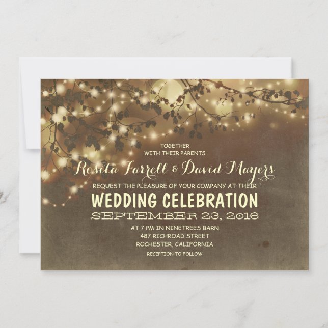 Rustic String Lights Romantic Wedding Invitation (Front)