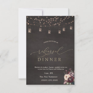 Rustic String Lights Roses Rehearsal Dinner  Invitation