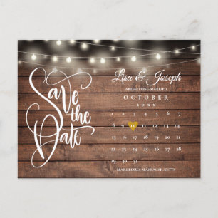 Rustic String Lights Save the Date Calendar Photo  Announcement Postcard