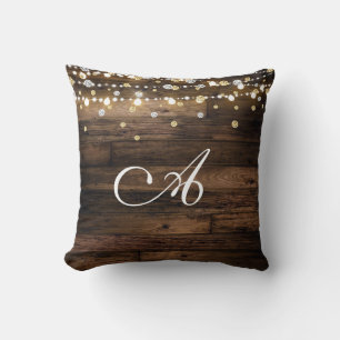 Rustic & String Lights Silver Gold Confetti Glam Cushion
