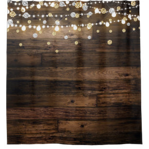 Rustic & String Lights Silver Gold Confetti Shower Curtain