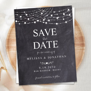 Rustic String Lights Slate Chalkboard Wedding Save Invitation Postcard
