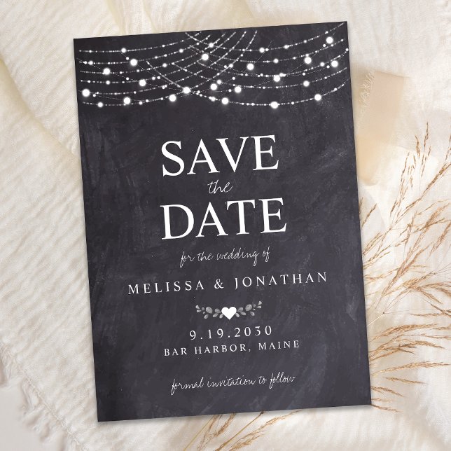 Rustic String Lights Slate Chalkboard Wedding Save Save The Date (Creator Uploaded)