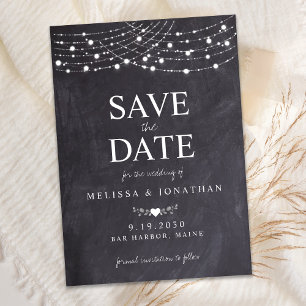 Rustic String Lights Slate Chalkboard Wedding Save The Date