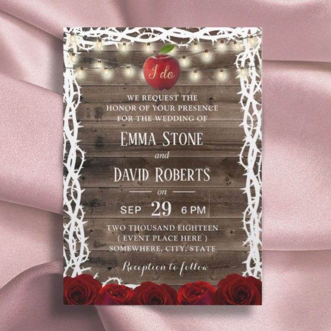 Rustic String Lights Snow White Fairy Tale Wedding Invitation (Creator Uploaded)