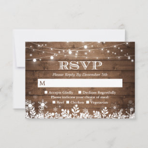 Rustic String Lights Snowflakes Winter RSVP Card