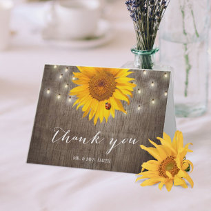 Rustic String Lights & Sunflower Wedding Thank You