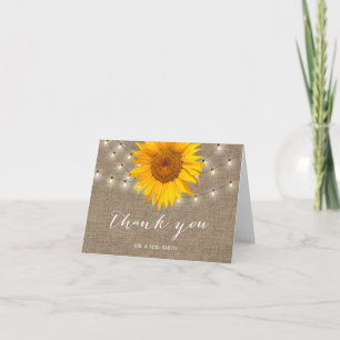 Rustic String Lights Sunflower Wedding Thank You Card
