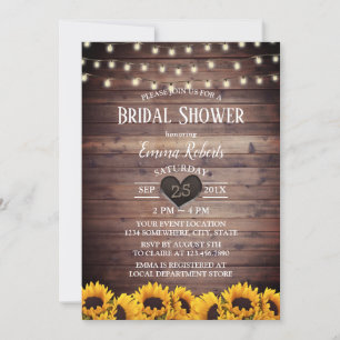 Rustic String Lights Sunflowers Bridal Shower Invitation