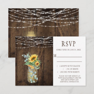 Rustic String Lights Sunflowers Mason Jars RSVP Invitation
