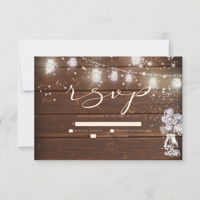 Rustic String Lights Sweet Peas RSVP Card (Front)