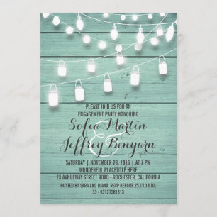 Rustic String Lights Teal Engagement Party Invitation