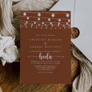 Rustic String Lights Terracotta Spanish Wedding Invitation