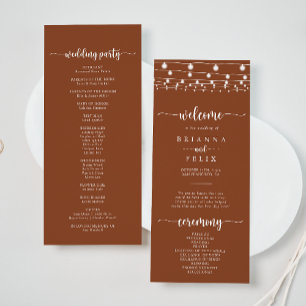 Rustic String Lights Terracotta Wedding Program