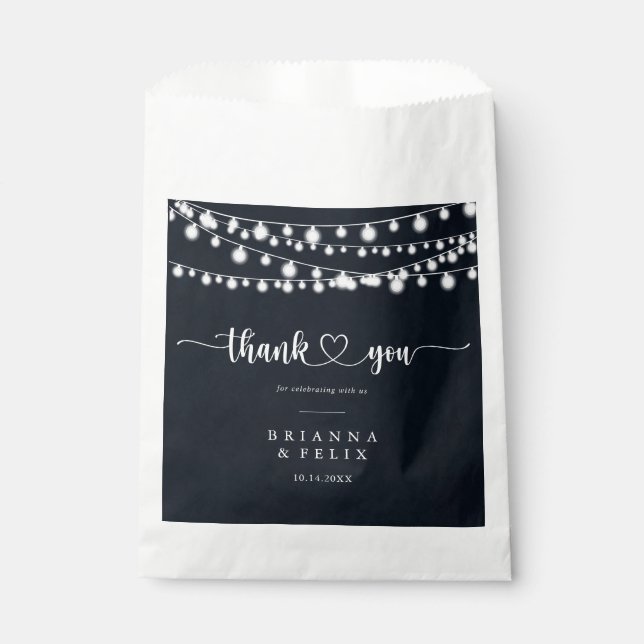 Rustic String Lights Thank You Wedding  Favour Bag (Front)