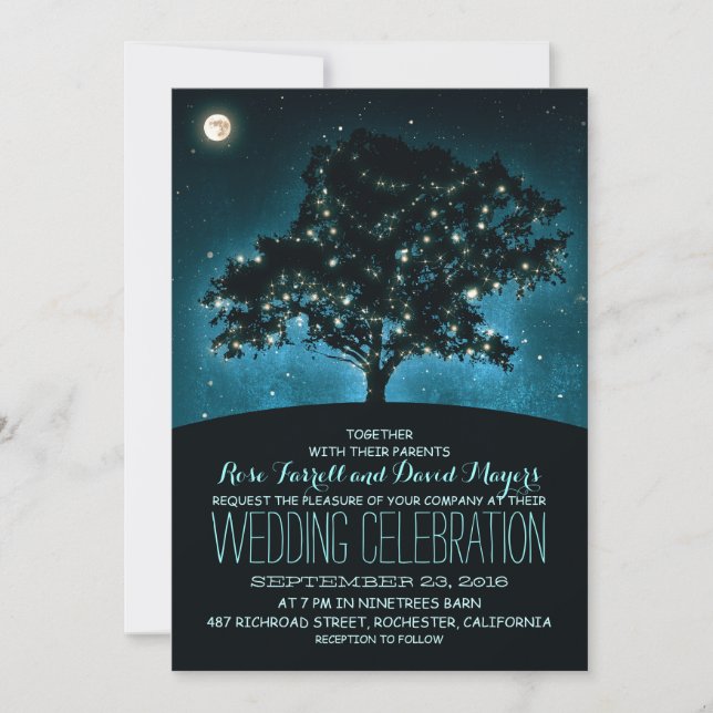Rustic String Lights Tree Wedding Invitation (Front)