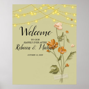 Rustic string lights trendy Floral Welcome Poster