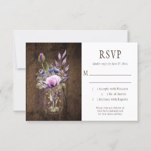 Rustic String Lights Violet Mason Jars RSVP Card