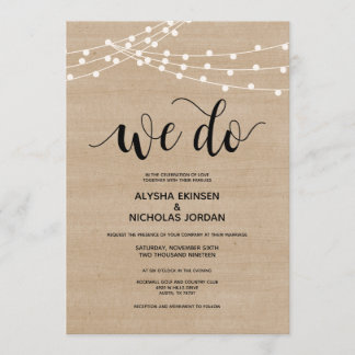 Rustic string lights We Do Wedding Invitation Card
