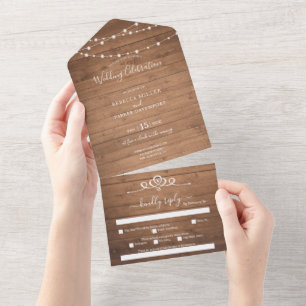 Rustic String lights Wedding all in one Invitation
