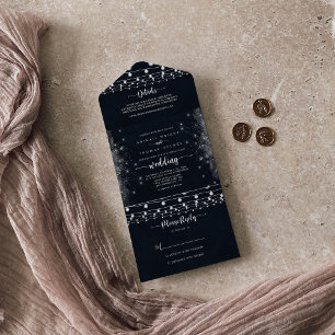 Rustic String Lights Wedding All In One Invitation