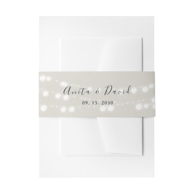 Rustic String Lights Wedding Belly Band Invitation Belly Band (Front Example)