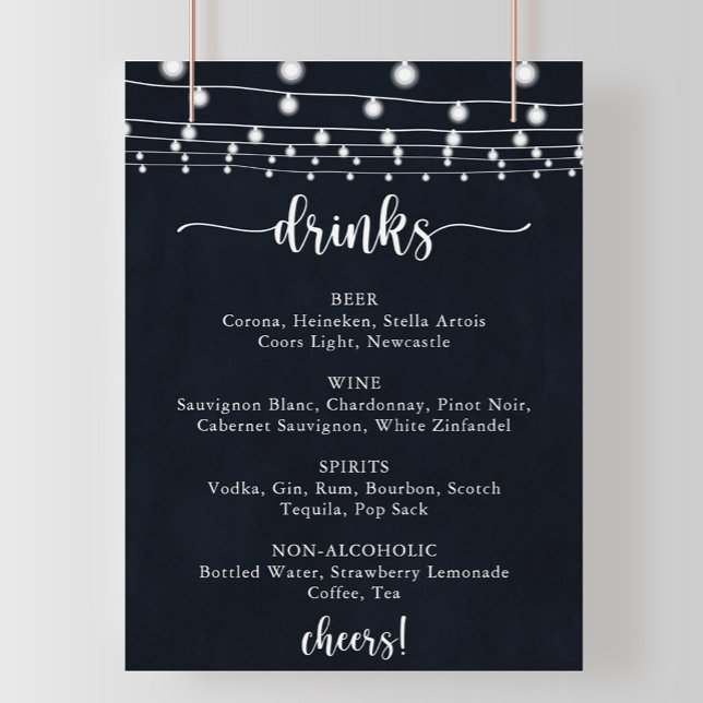 Rustic String lights Wedding Drinks Menu Sign (Creator Uploaded)