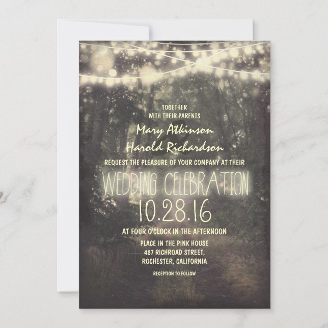 rustic string lights wedding invitation (Front)
