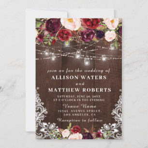 Rustic string lights wedding invitation