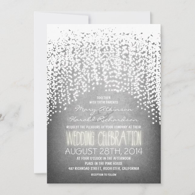 rustic string lights wedding invitations (Front)