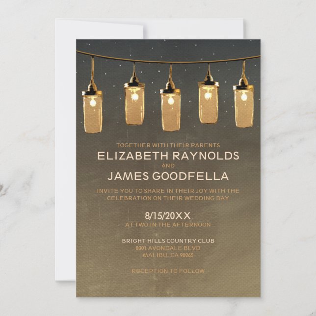 Rustic String Lights Wedding Invitations (Front)