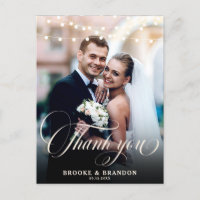Rustic String Lights Wedding Photo Thank you